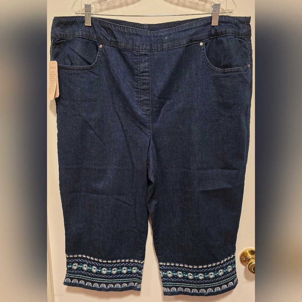 7 Plus Size 24 Allison Daley Women's Denim Capri Jeans With Embrodery At The Hem